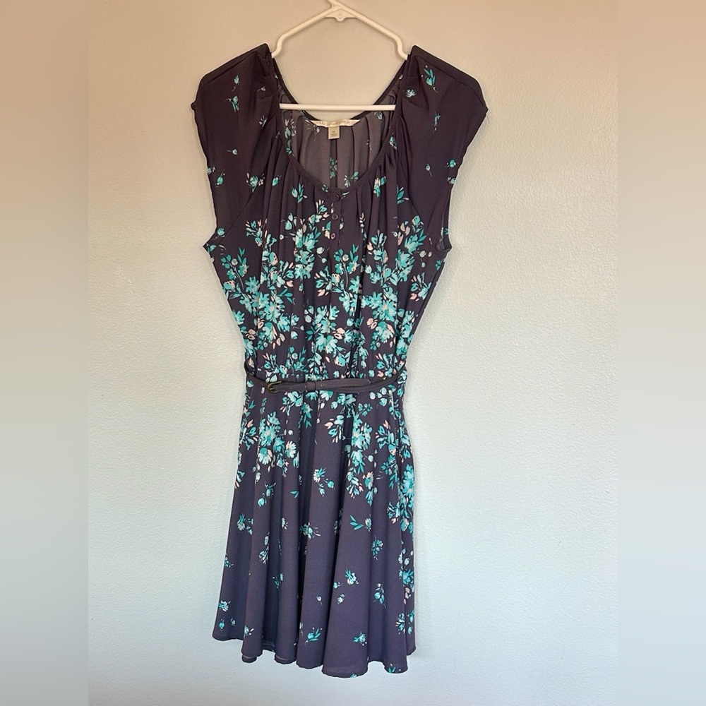 LC Lauren Conrad Black Mini Dress with Teal Floral Print